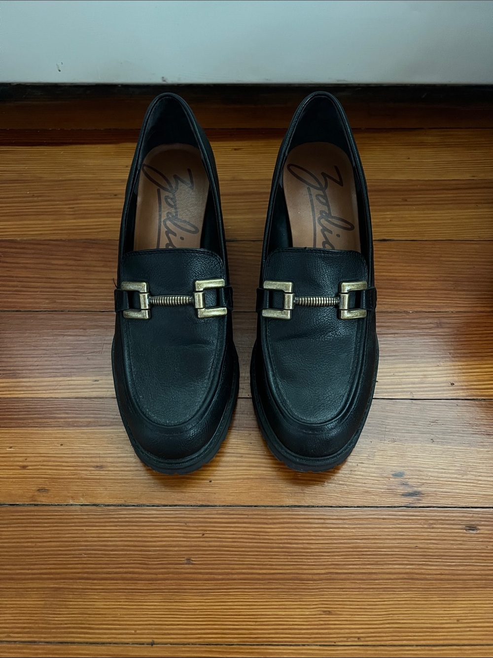 Zodiac Black Leather Loafers with Gold Buckle Detail